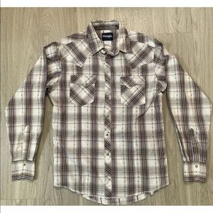 Wrangler Western Pearl Snap Shirt Men's Size M Purple Gray Plaid Long Sleeve